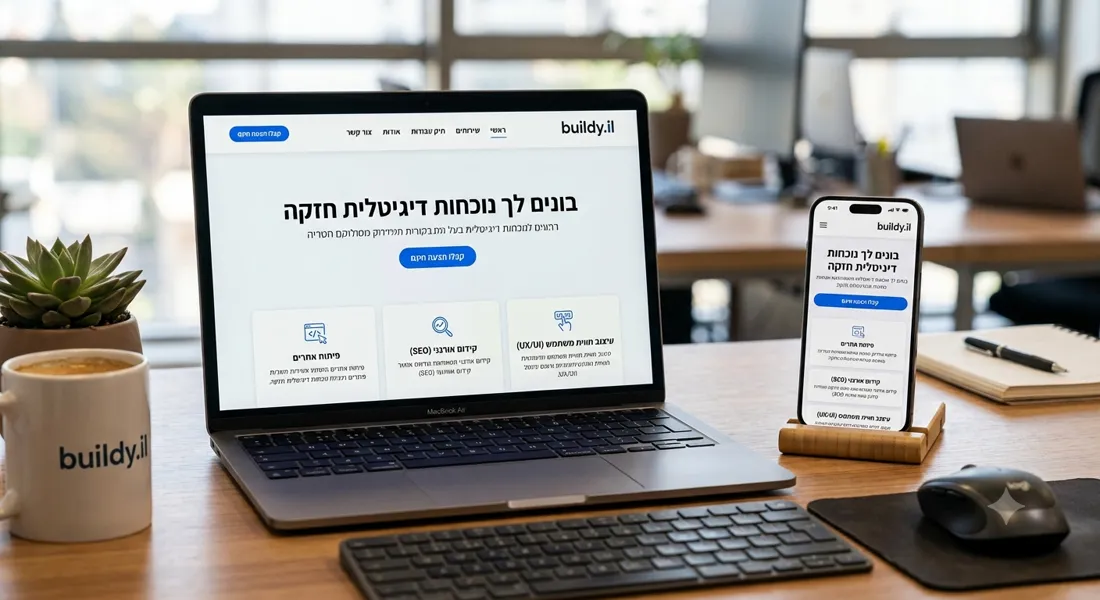 אתר Buildy IL מוצג על מחשב נייד וטלפון